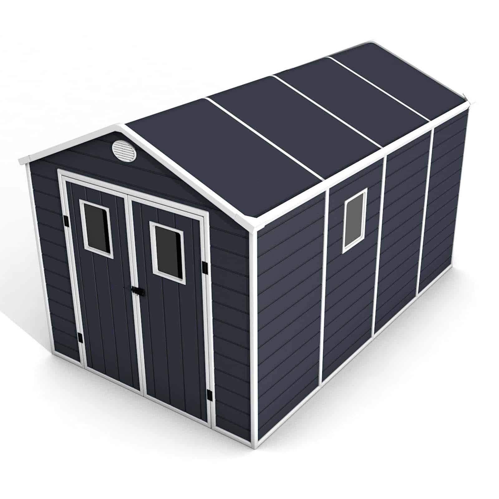 Abrigo de jardim em resina com chão 242x368x239 cm (8,90 m²) Zoe D cinzento Caseta jardín resina con suelo 242x368x239 cm (8,90 m²) Zoe D gris