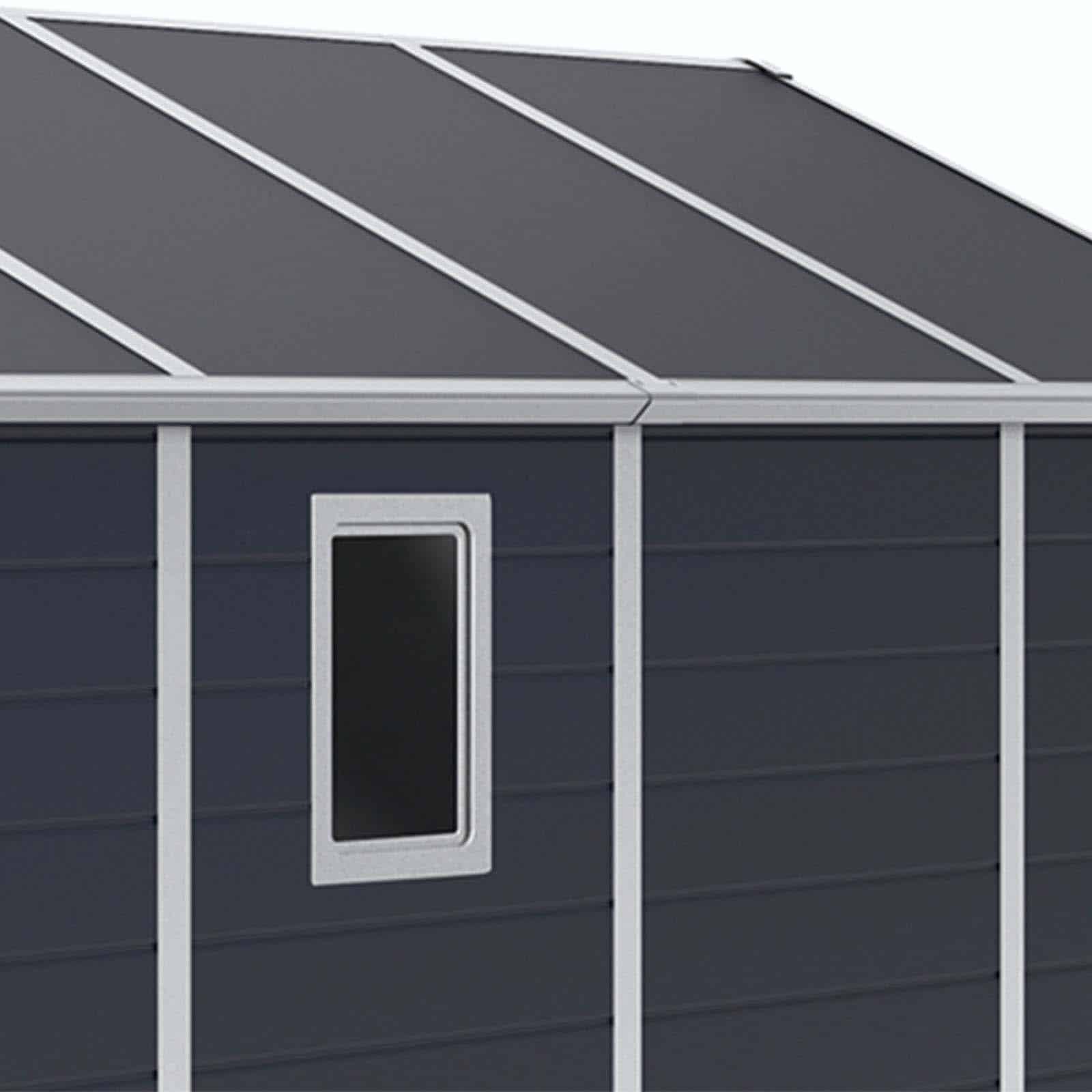 Abrigo de jardim em resina com chão 242x368x239 cm (8,90 m²) Zoe D cinzento Caseta jardín resina con suelo 242x368x239 cm (8,90 m²) Zoe D gris