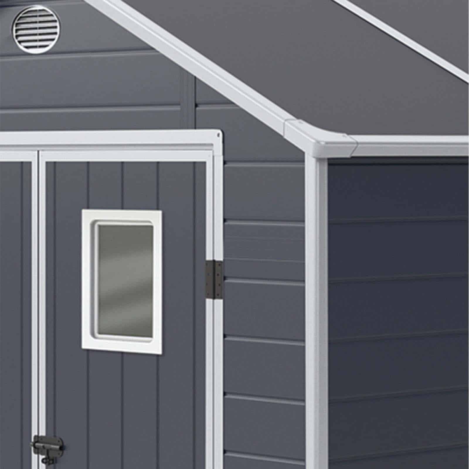 Abrigo de jardim em resina com chão 242x368x239 cm (8,90 m²) Zoe D cinzento Caseta jardín resina con suelo 242x368x239 cm (8,90 m²) Zoe D gris