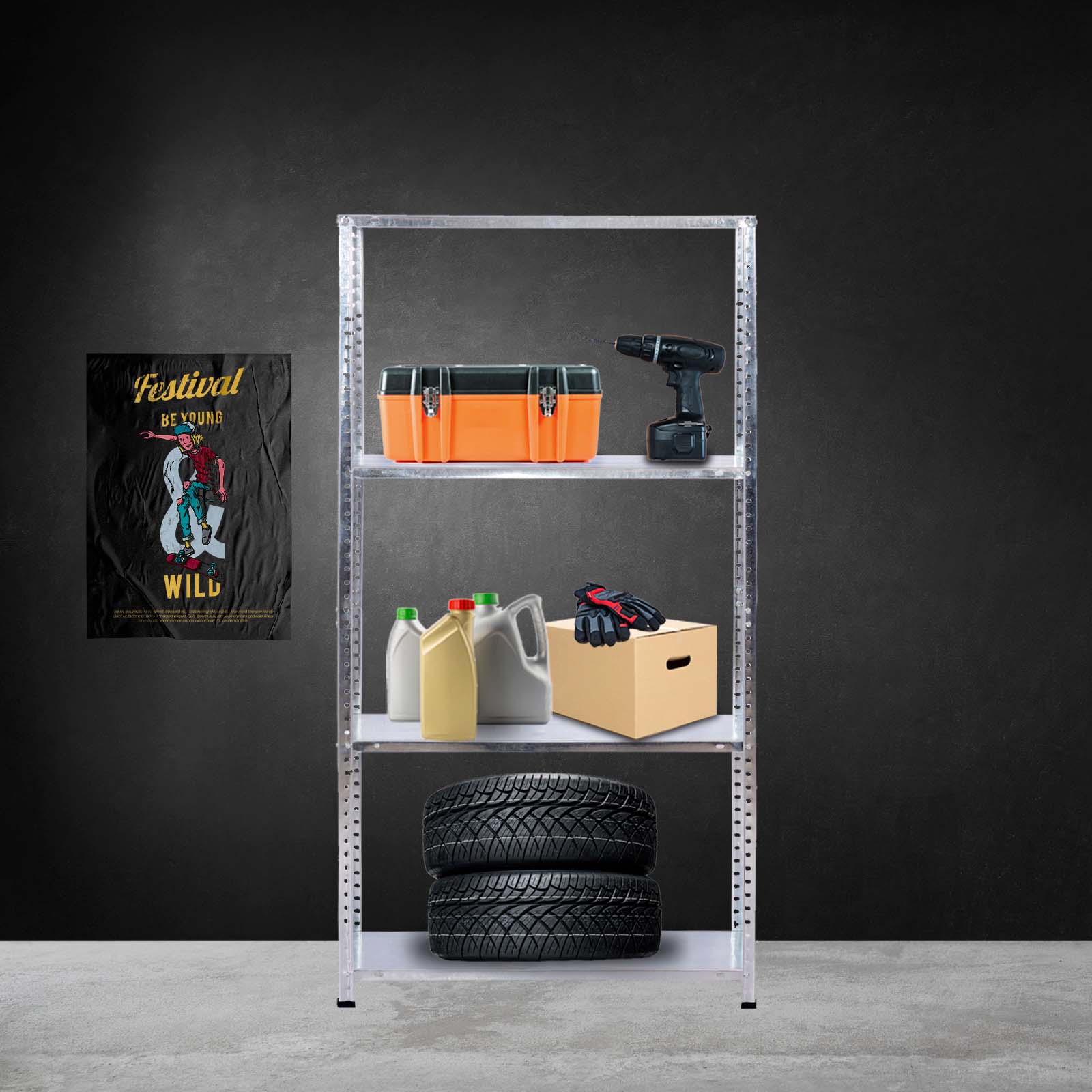 Estantes galvanizadas 70x30x137 cm CatterHouse Nils Solid 137 (até 200 kg) Estantería galvanizada 70x30x137 cm CatterHouse Nils Solid 137 (hasta 200 kg)