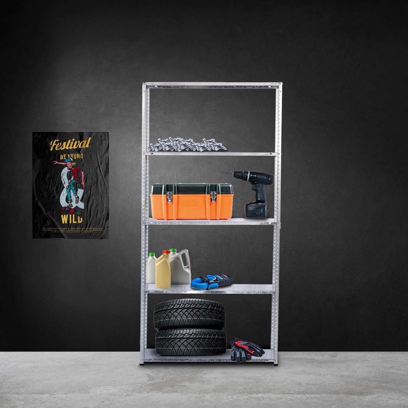 Estantes galvanizadas 90x30x180 cm CatterHouse Nils Solid 180 (até 250 kg) Estantería galvanizada 90x30x180 cm CatterHouse Nils Solid 180 (hasta 250 kg)