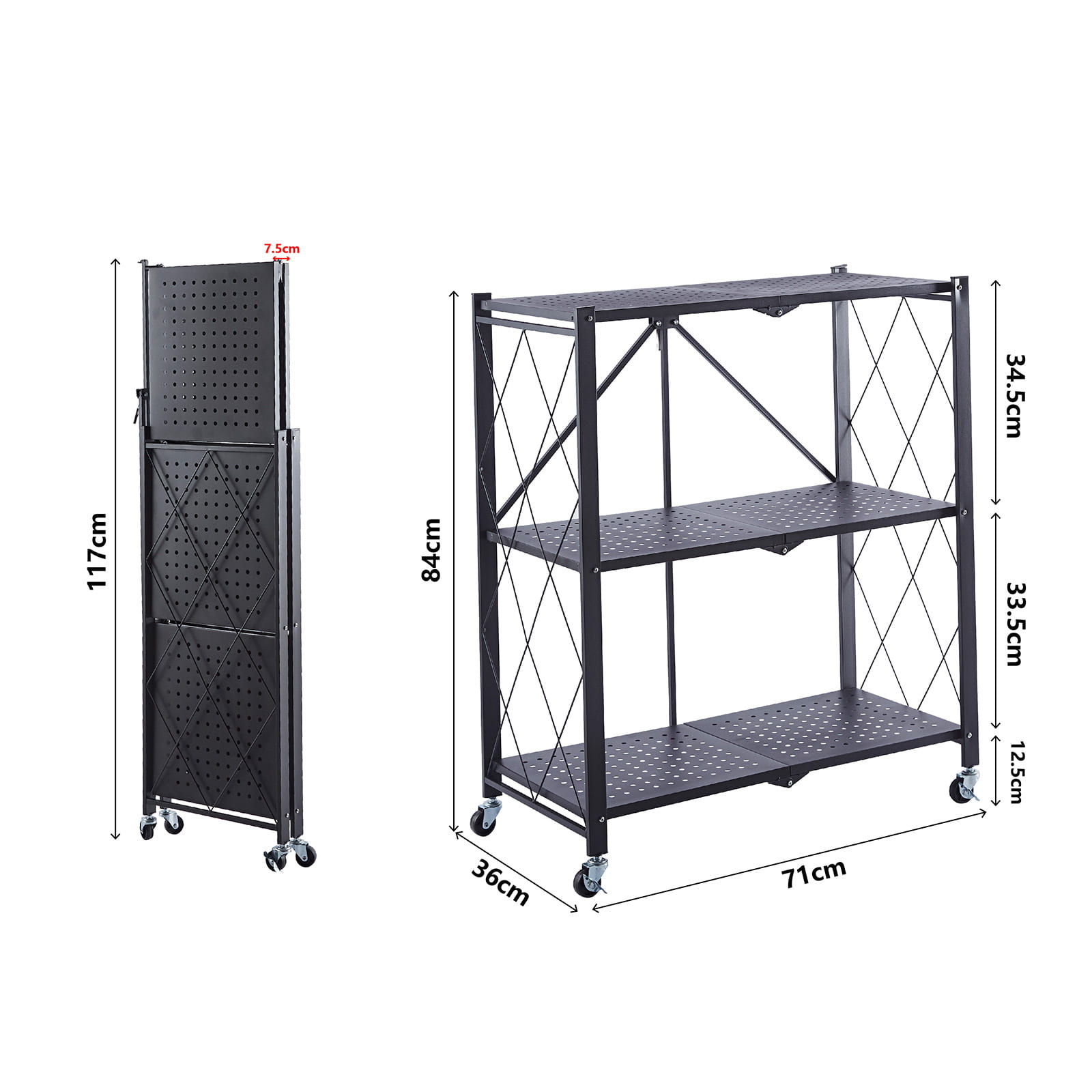Estante dobrável 71,5x36x84 cm Catter House Kim 84 preta (até 120 kg)) Estantería plegable 71,5x36x84 cm CatterHouse Kim 84 negra (hasta 120 kg)