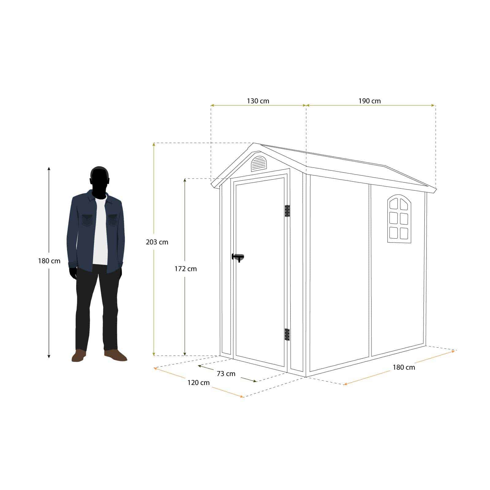 Abrigo de jardim em resina 134x192x204 cm (2,47m²) Marena cinzento Caseta jardín resina 134x192x204 cm (2,47m²) Marena gris