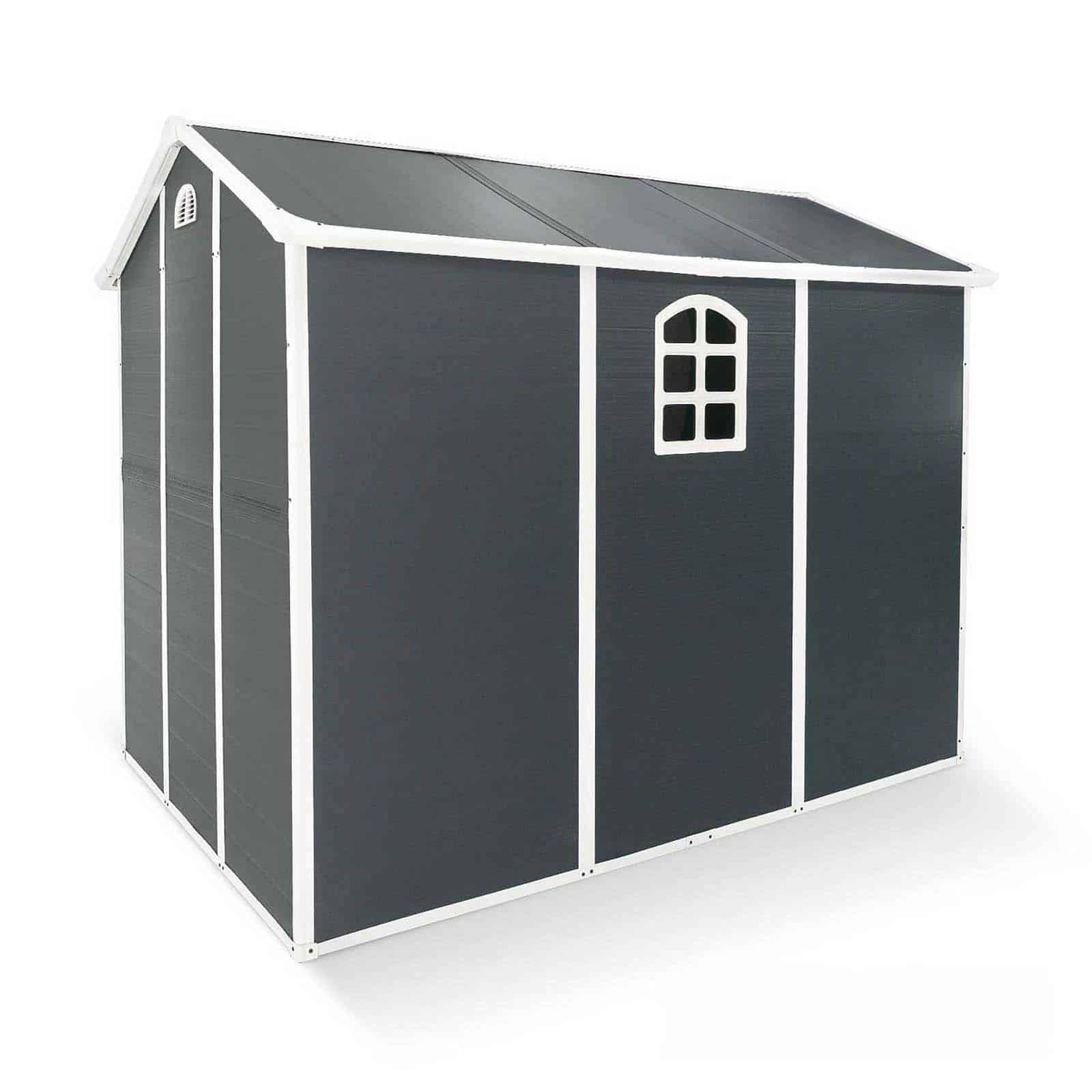 Abrigo de jardim em resina 280x190x226 cm (5.32 m²) New Fiorella cinzento Caseta jardín resina 280x190x226 cm (5,32 m²) New Fiorella gris