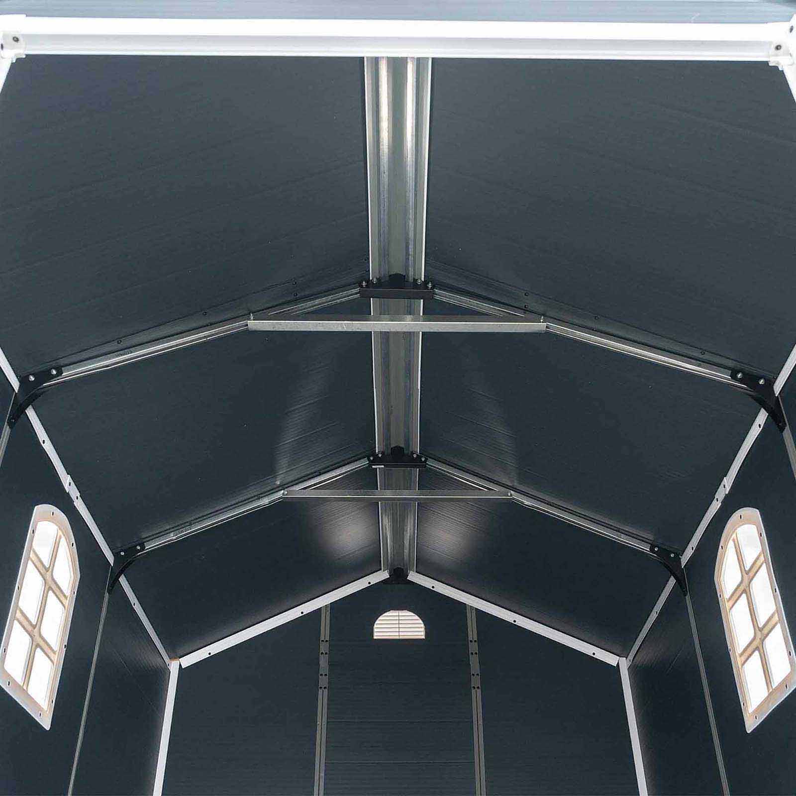 Abrigo de jardim em resina 280x190x226 cm (5.32 m²) New Fiorella cinzento Caseta jardín resina 280x190x226 cm (5,32 m²) New Fiorella gris