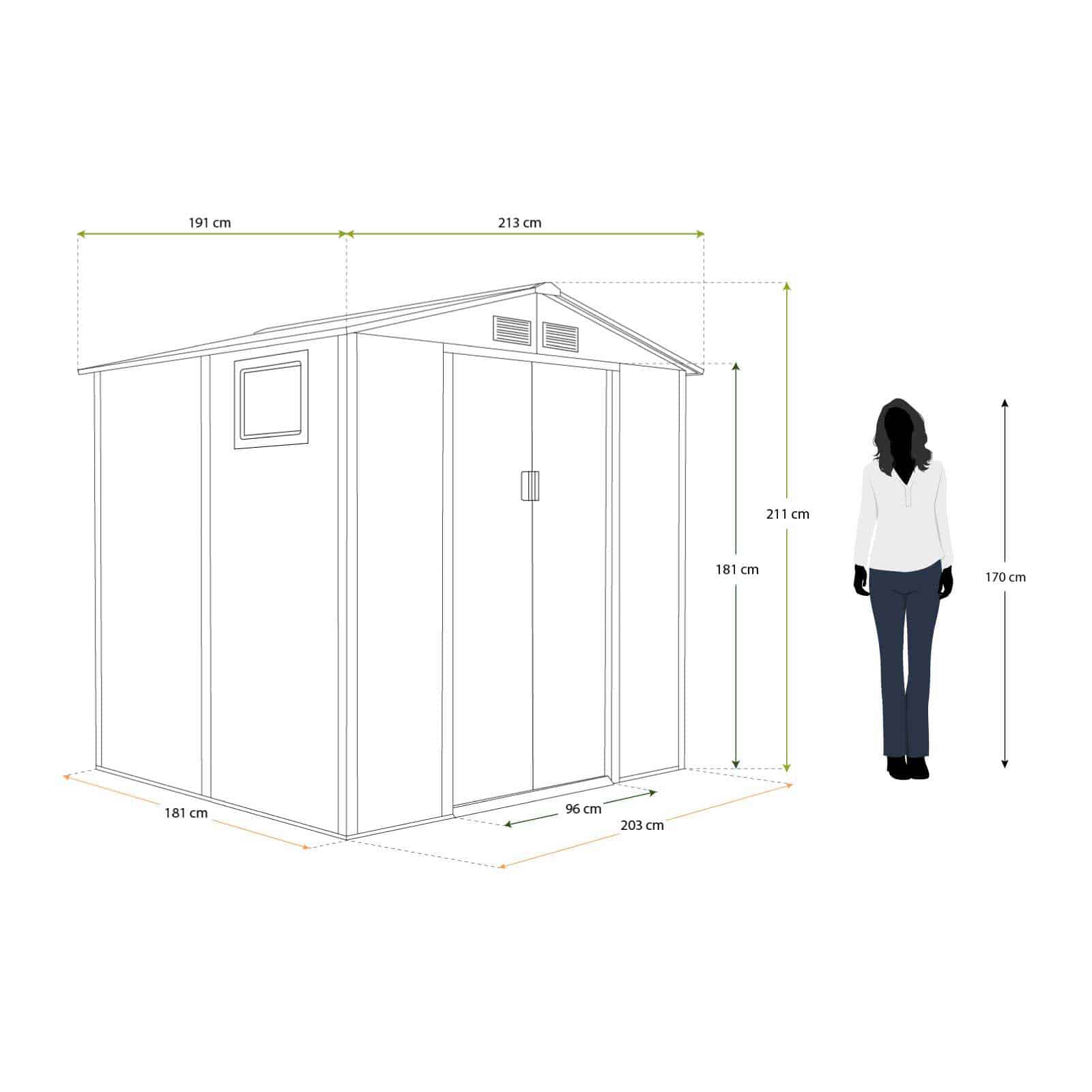 Abrigo de jardim em metal 213x191x211 cm (4,07 m2) Surrey imitação de madeira Caseta jardín metálica 213x191x211 cm (4,07 m2) Surrey imitación madera