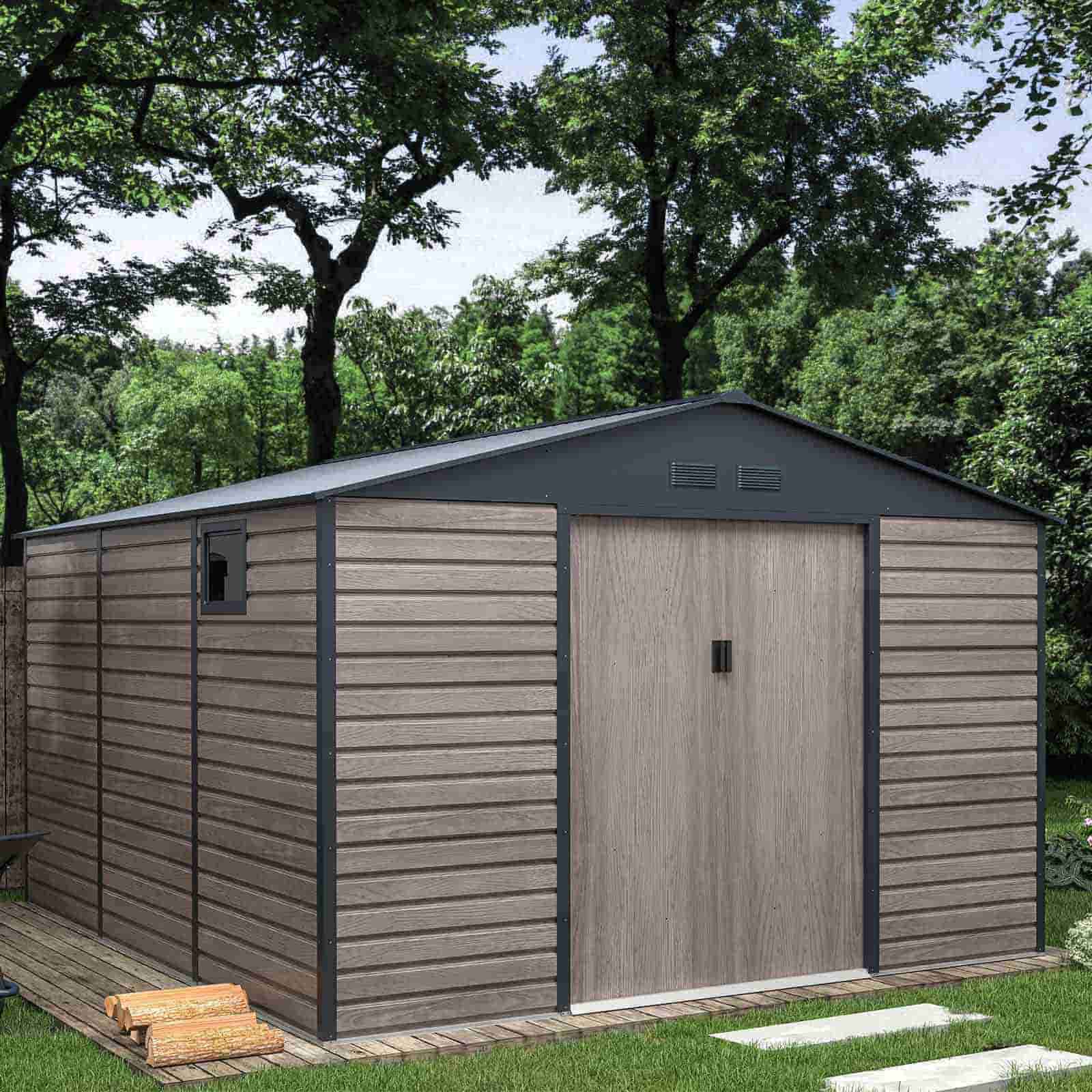 Abrigo de jardim em metal Surrey de 13 m² imitação de madeira Abrigo de jardim em metal Surrey de 13 m² imitação de madeira - Image 2