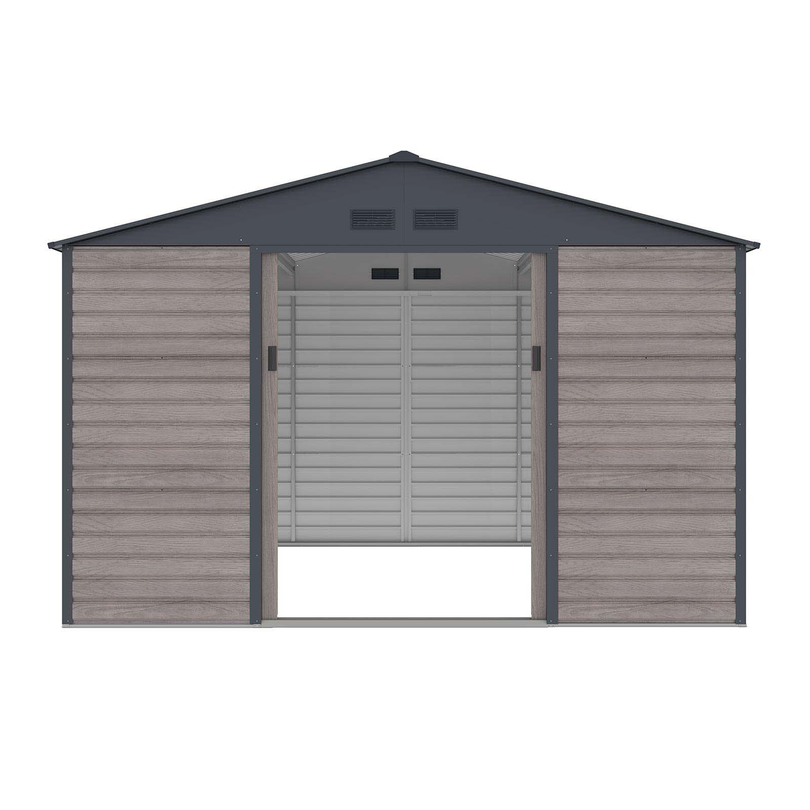 Abrigo de jardim em metal Surrey de 13 m² imitação de madeira Caseta jardín metálica 340x382x226 cm (13 m2) Surrey imitación madera