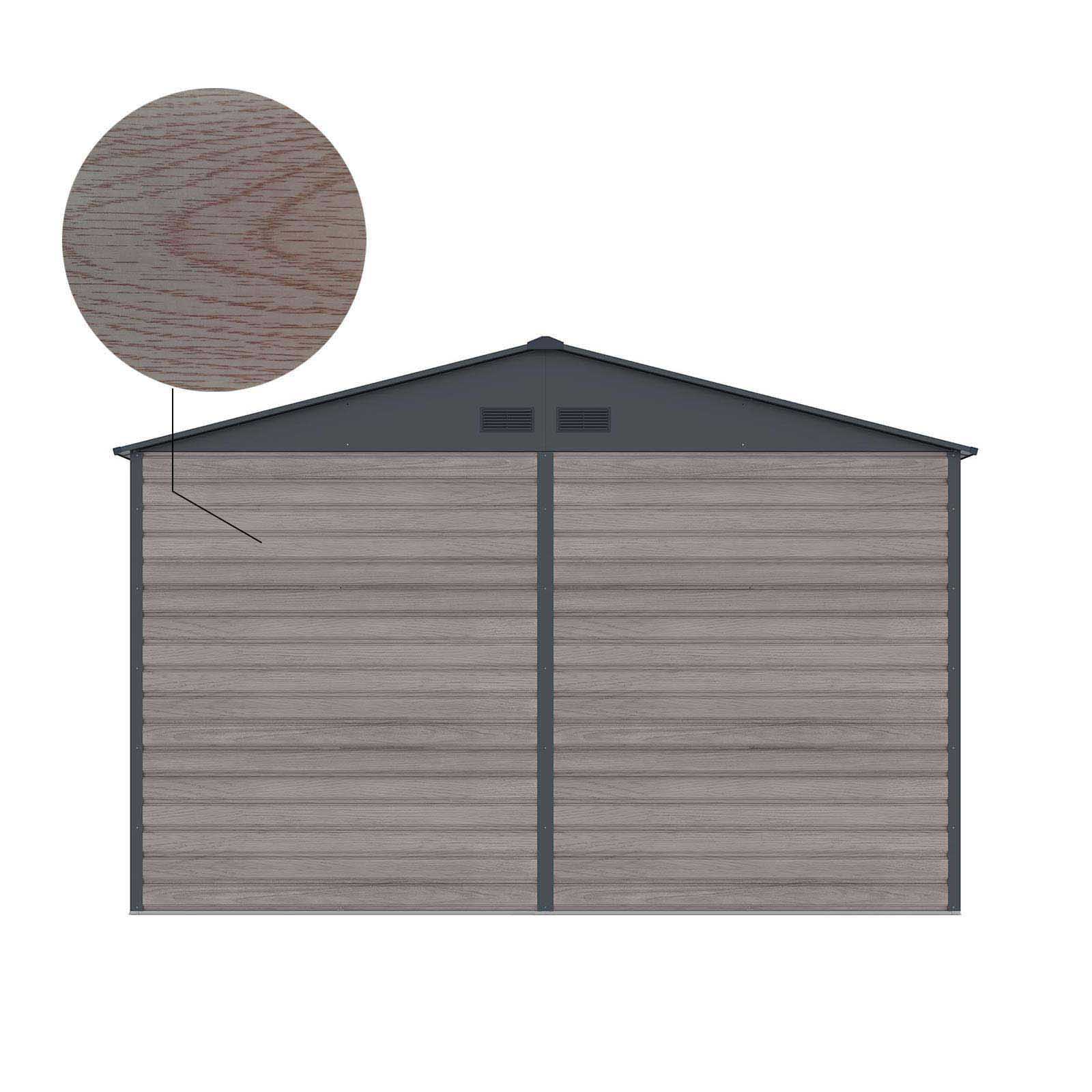 Abrigo de jardim em metal Surrey de 13 m² imitação de madeira Caseta jardín metálica 340x382x226 cm (13 m2) Surrey imitación madera