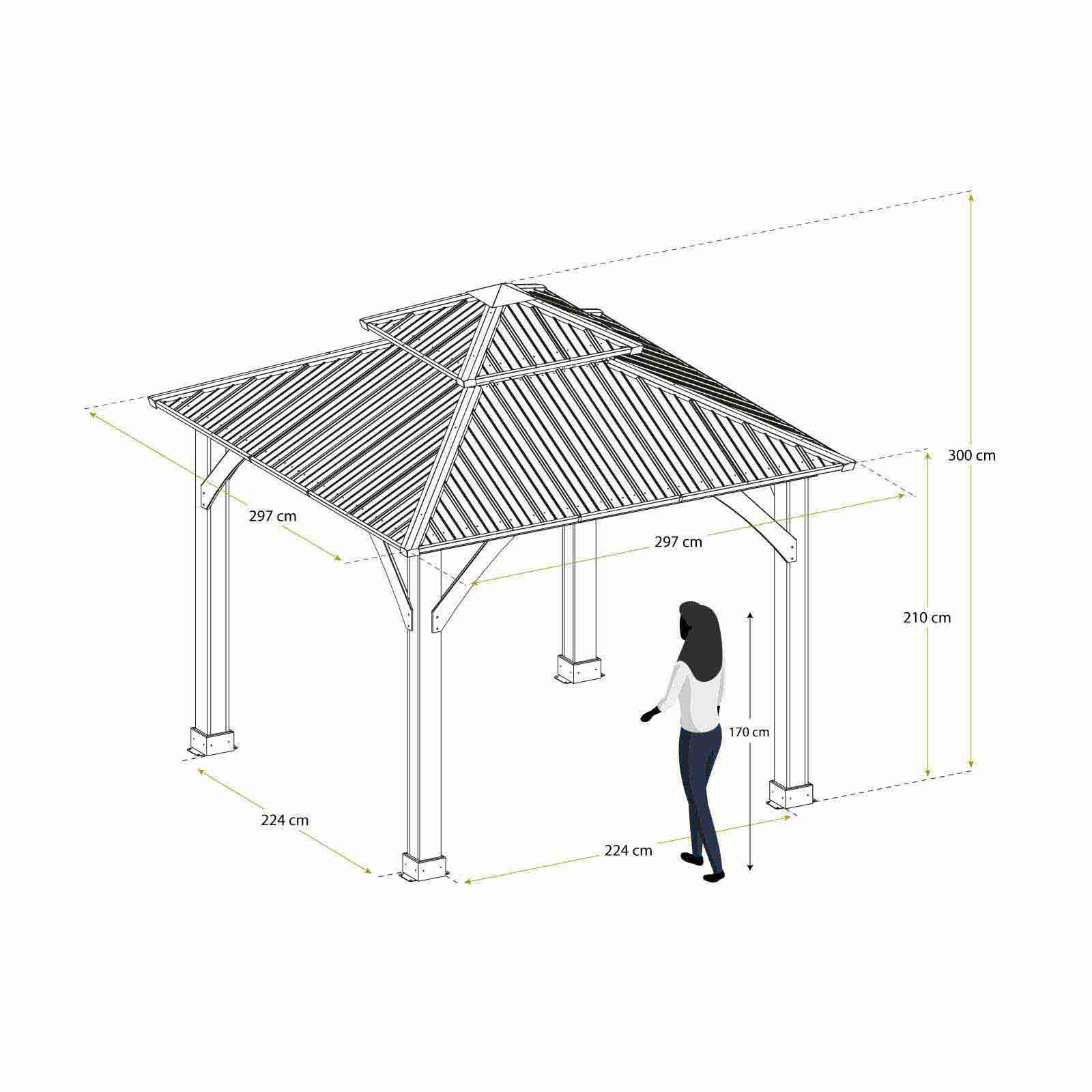 Gazebo de madeira 287x287x300 cm (8,76 m2) Denver Cenador de madera 287x287x300 cm (8,76 m2) Denver