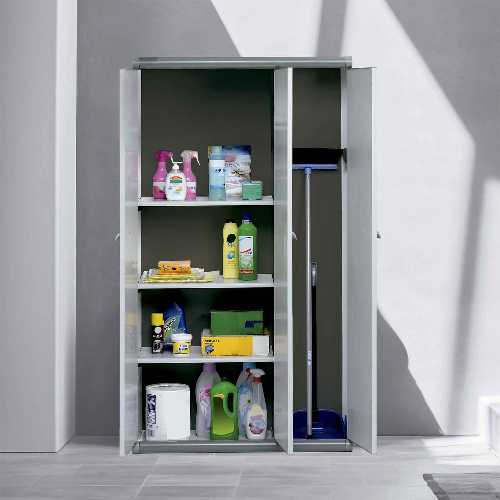 Armário exterior em resina 167x94x39 cm Tavira 3 portas cinzento Armário exterior em resina 167x94x39 cm Tavira 3 portas cinzento - Image 6