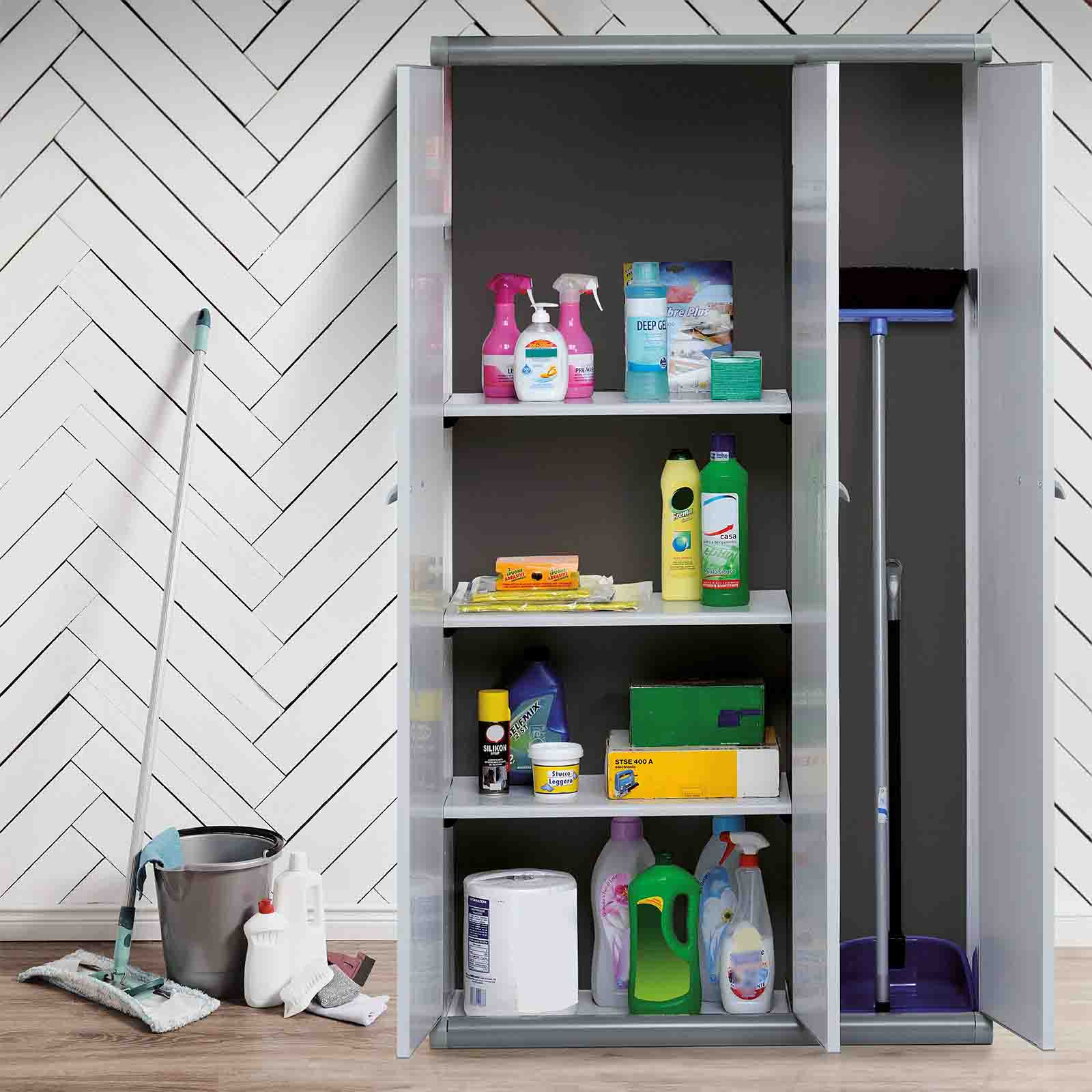 Armário exterior em resina 167x94x39 cm Tavira 3 portas cinzento Armário exterior em resina 167x94x39 cm Tavira 3 portas cinzento - Image 2