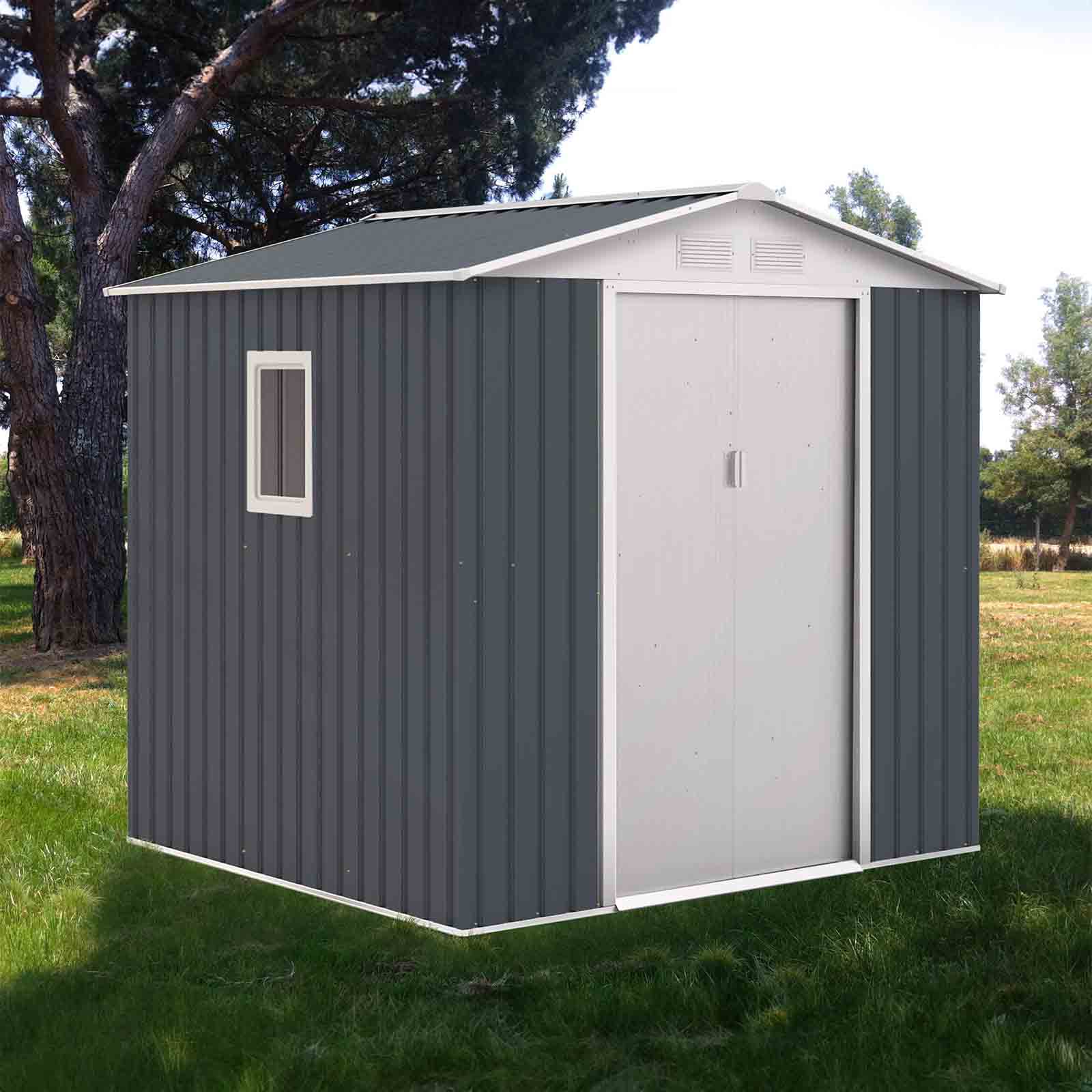 Abrigo metálico para jardim 213 x 191 x 205 cm (4,07 m²) Darlington cinzento antracite e branco Abrigo metálico para jardim 213 x 191 x 205 cm (4,07 m²) Darlington cinzento antracite e branco - Image 2