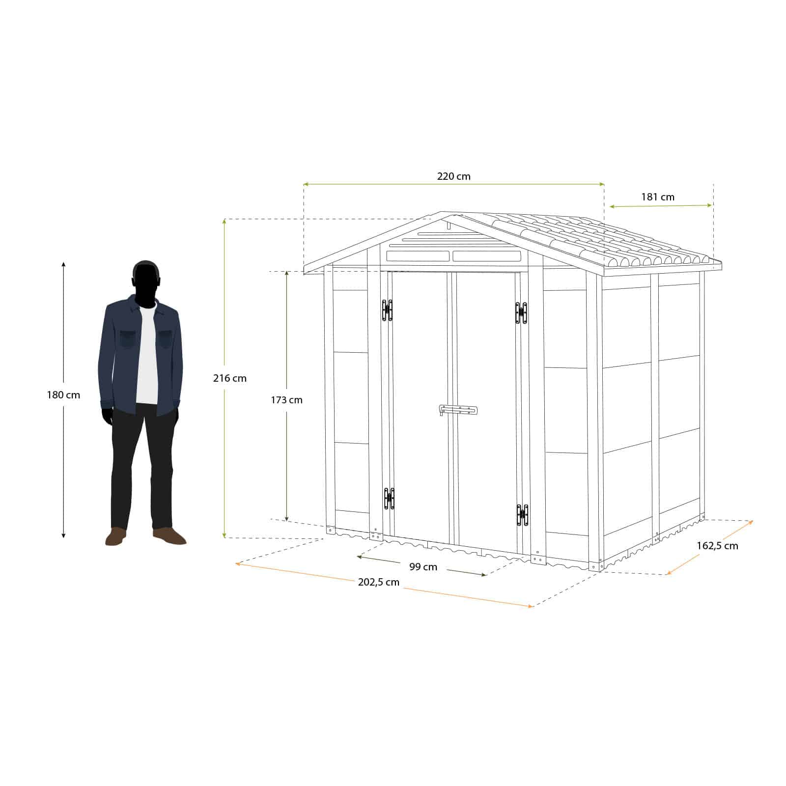 Abrigo de jardim em resina 220x181x177/216 cm (3,98 m²) Urban 200 Abrigo de jardim em resina 220x181x177/216 cm (3,98 m²) Urban 200 - Image 5