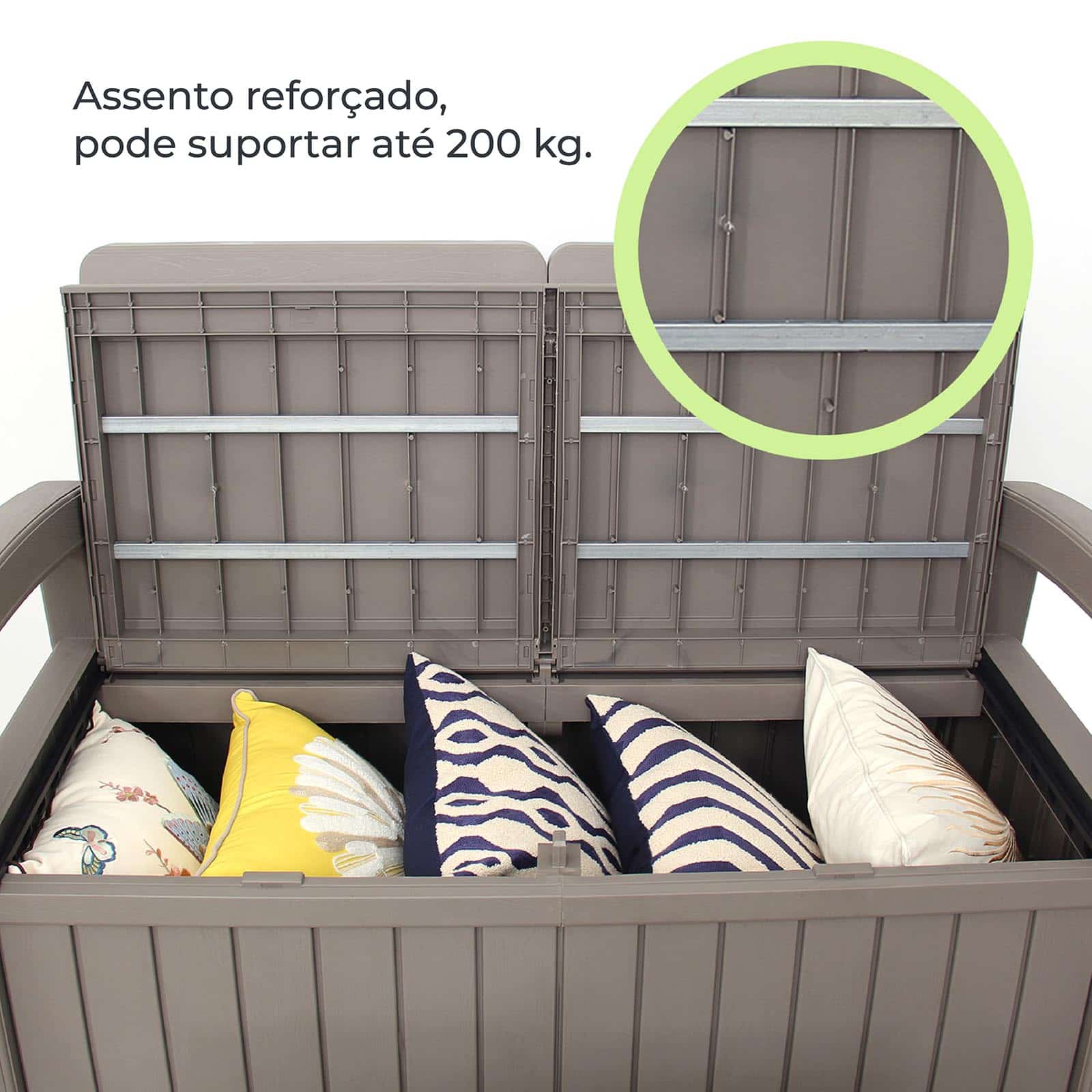 Banco baú de resina 124x66x90 cm (230L) Vita cinza claro. Banco baú de resina 124x66x90 cm (230L) Vita cinza claro. - Image 3