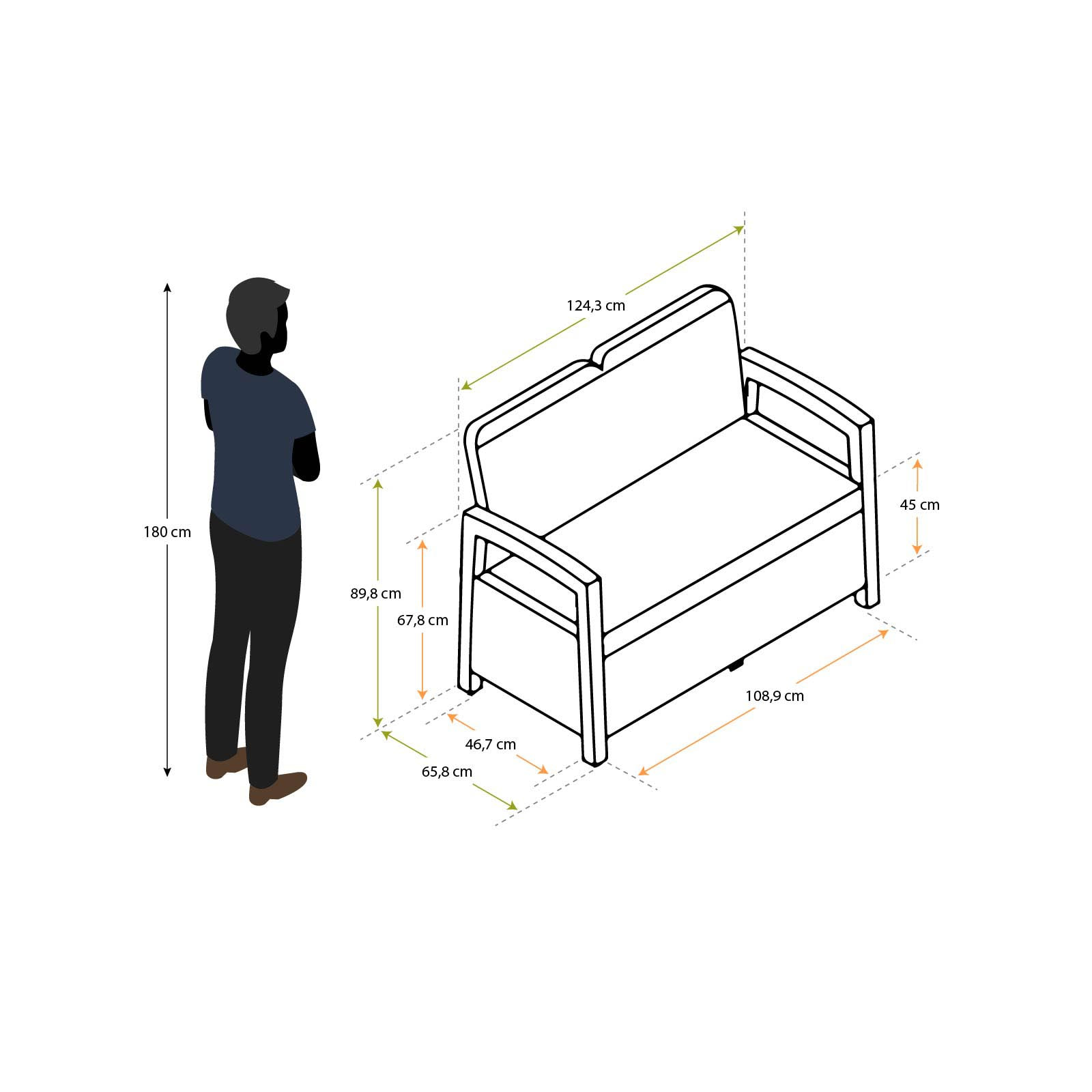 Banco baú de resina 124x66x90 cm (230L) Vita cinza claro. Banco baú de resina 124x66x90 cm (230L) Vita cinza claro. - Image 4