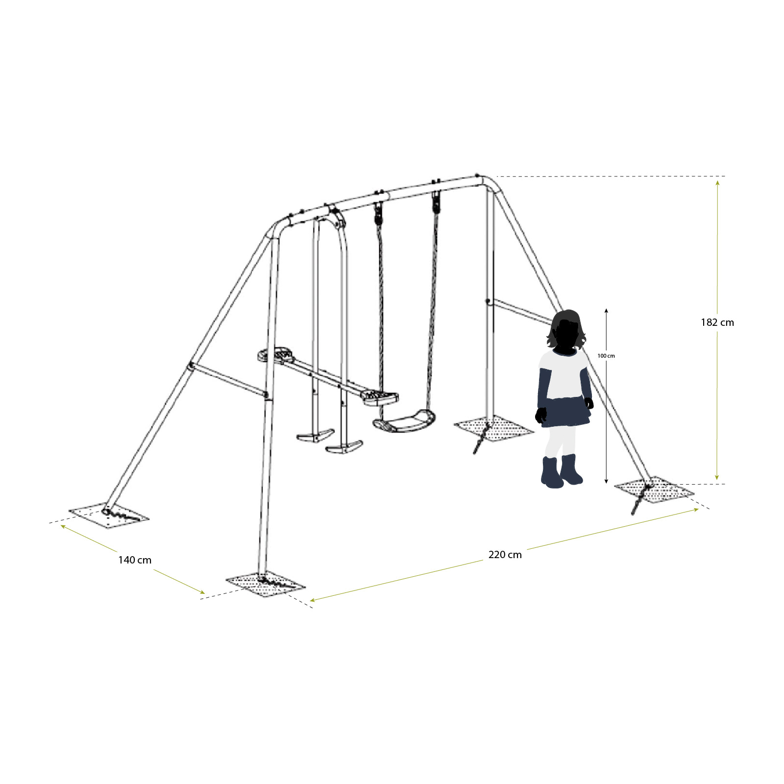 Balanço infantil metal 220x140x182 cm. 1 assento + 1 balancim. Outdoor Toys Balanço infantil metal 220x140x182 cm. 1 assento + 1 balancim. Outdoor Toys - Image 4