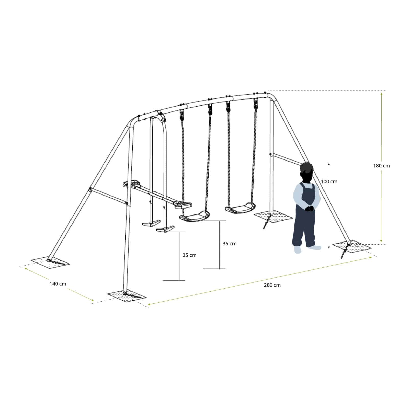 Balanço infantil metal 280x140x180 cm. 2 assentos + balancim. Outdoor Toys Balanço infantil metal 280x140x180 cm. 2 assentos + balancim. Outdoor Toys - Image 4