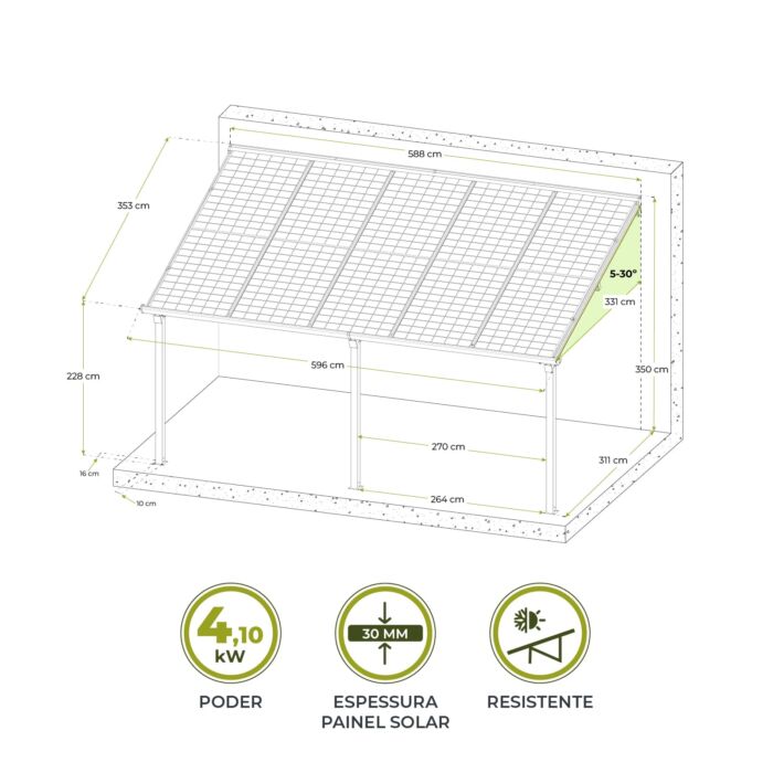 Marquise fotovoltaica para carro 3,31 x 5,96 x 3,50m Becquerel II