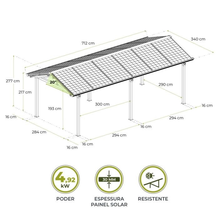 Marquise fotovoltaica para carro 3,40 x 7,12 x 2,77m Becquerel I