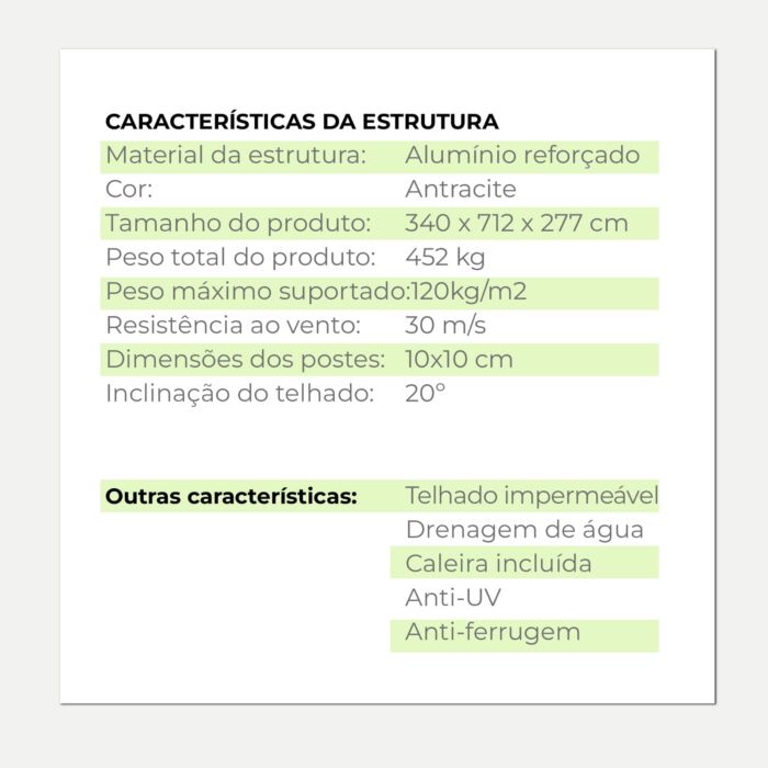 Marquise fotovoltaica para carro 3,40 x 7,12 x 2,77m Becquerel I