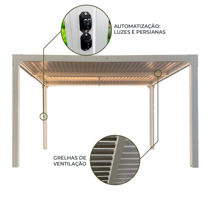 Pérgola de jardim automatizada 4x3m (12 m²) Somerset branca