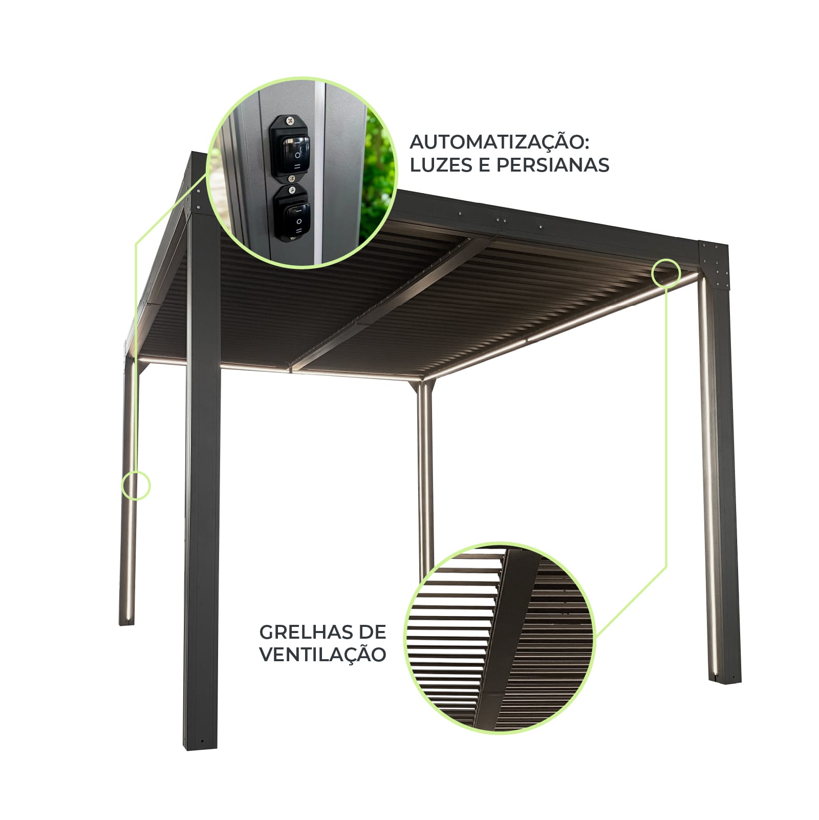 Pérgola de jardín automatizada 4x3m (12 m2) Somerset antracita Pérgola de jardín automatizada 4x3m (12 m2) Somerset antracita - Image 5