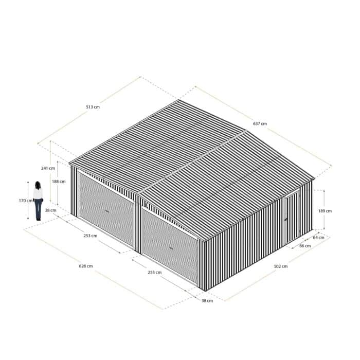 Garagem metálica 5,13 x 6,37 x 2,41m (32,68 m²) Warwick antracite