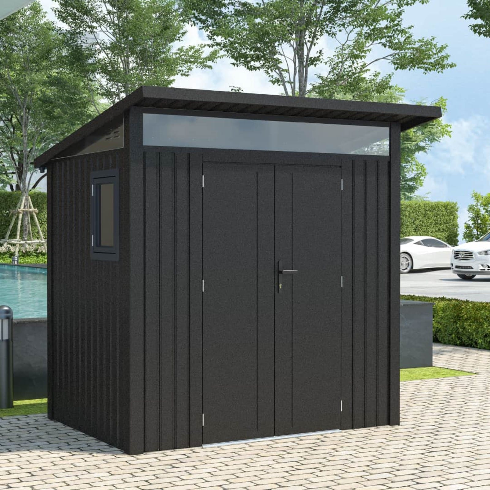 Abrigo de jardim metálico 226x187x223 cm (4,23 m2) Harz cinza brilhante Abrigo de jardim metálico 226x187x223 cm (4,23 m2) Harz cinza brilhante - Image 2