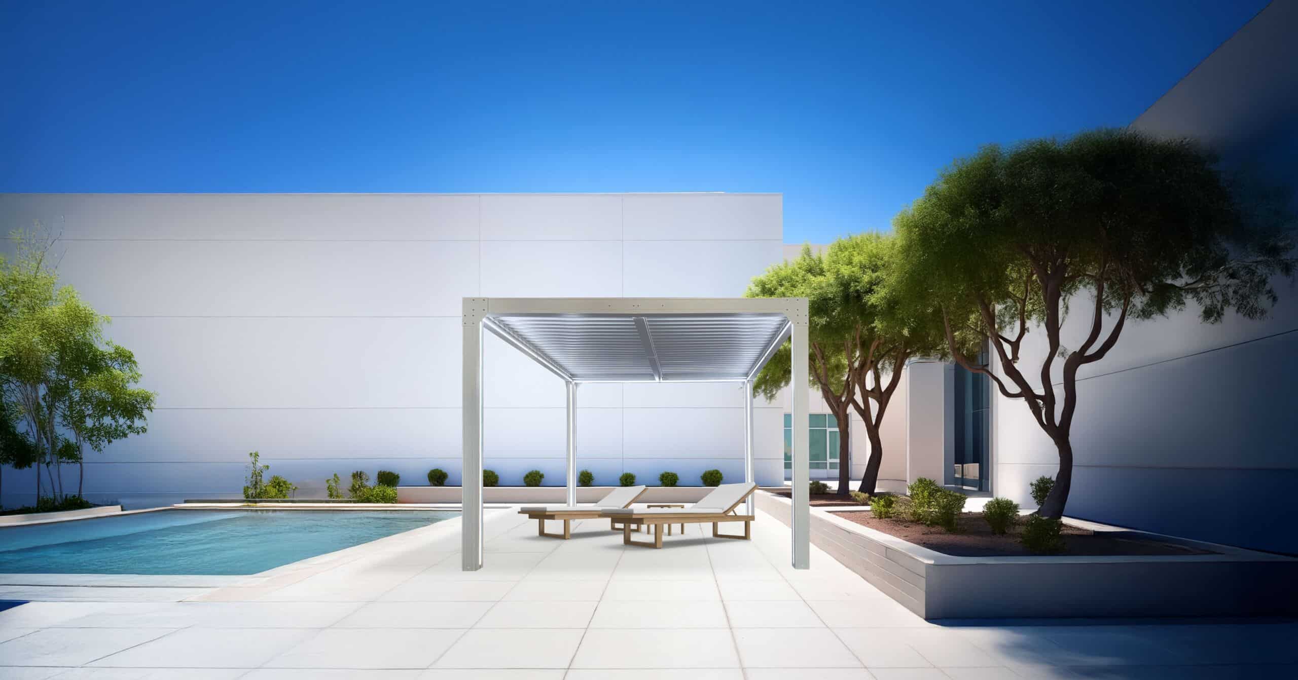 Espaço exterior com sombra decorativa e funcional