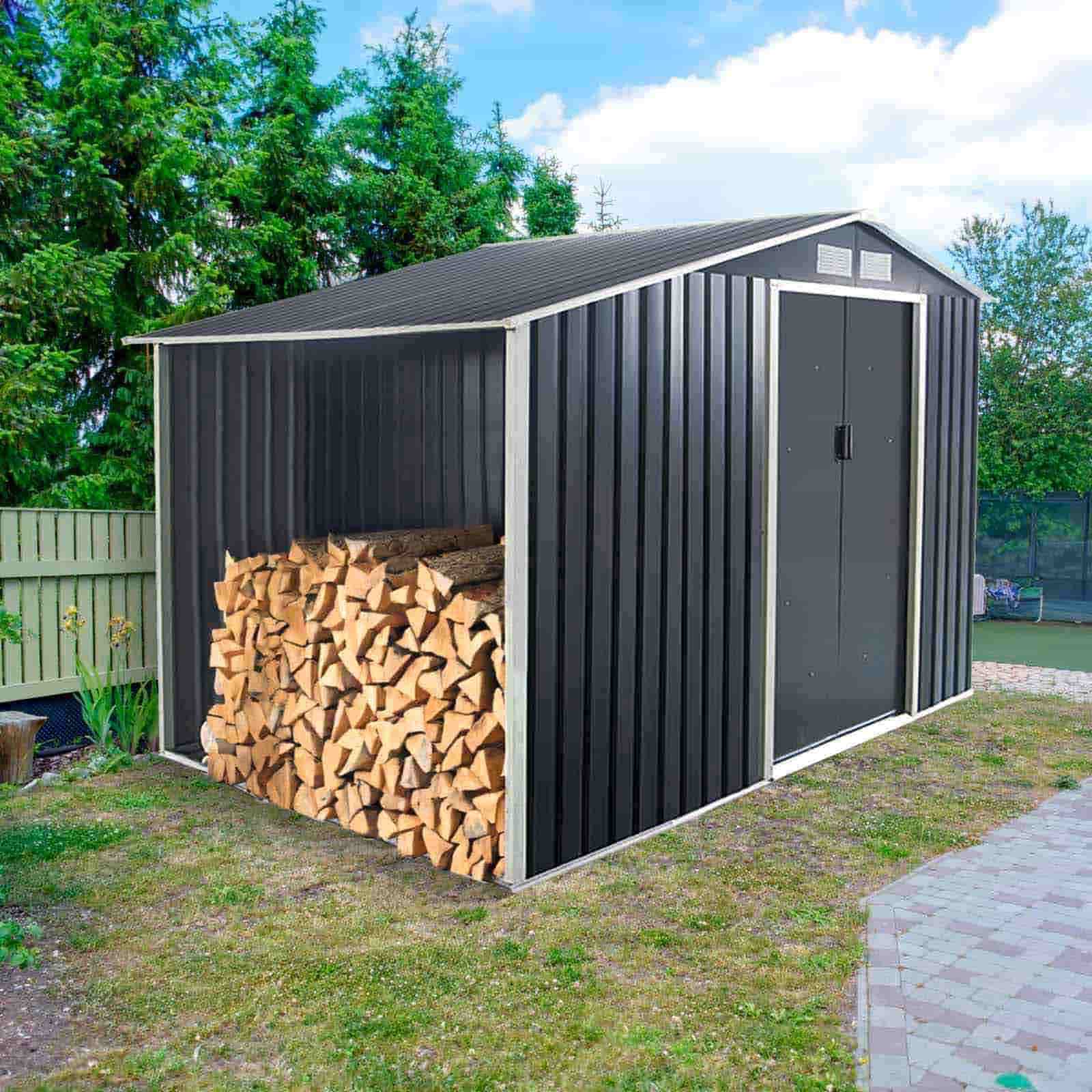 Caseta jardín metálica con leñero 278x127x195 cm (3,53 m²) Toronto gris 5 Caseta jardín metálica con leñero 278x127x195 cm (3,53 m²) Toronto gris - Imagen 2