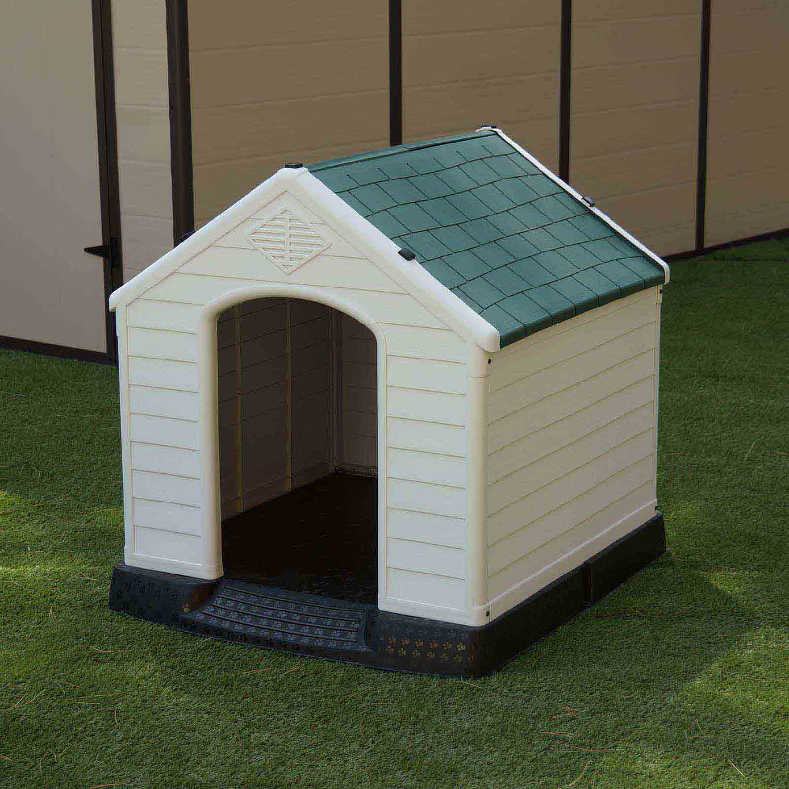 Caseta perro mediano de resina 78x87x81 cm Zeus Plus beige/verde 7 Caseta perro mediano de resina 87x78x81 cm Zeus Plus beige/verde