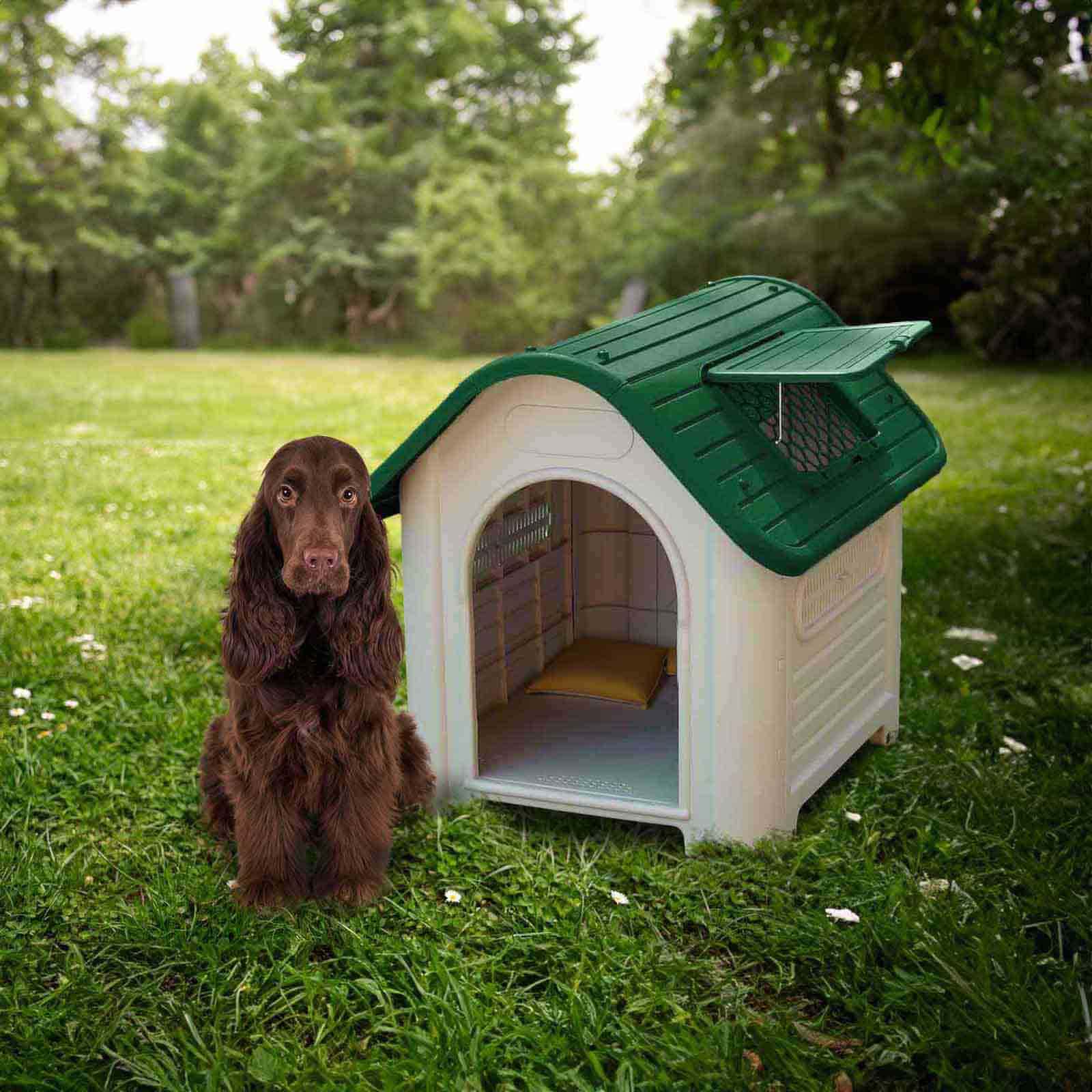 Caseta perro mediano de resina 72x87x75 cm Dakota beige/verde 5 Caseta perro mediano de resina 72x87x75 cm Dakota beige/verde - Imagen 2