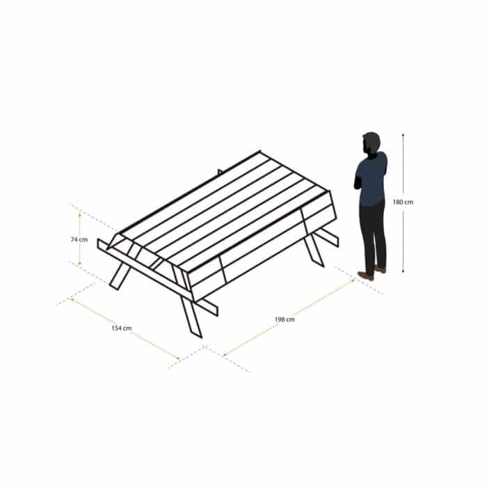 Mesa picnic madera bancos abatibles 198x154x74 cm (6-8 pax