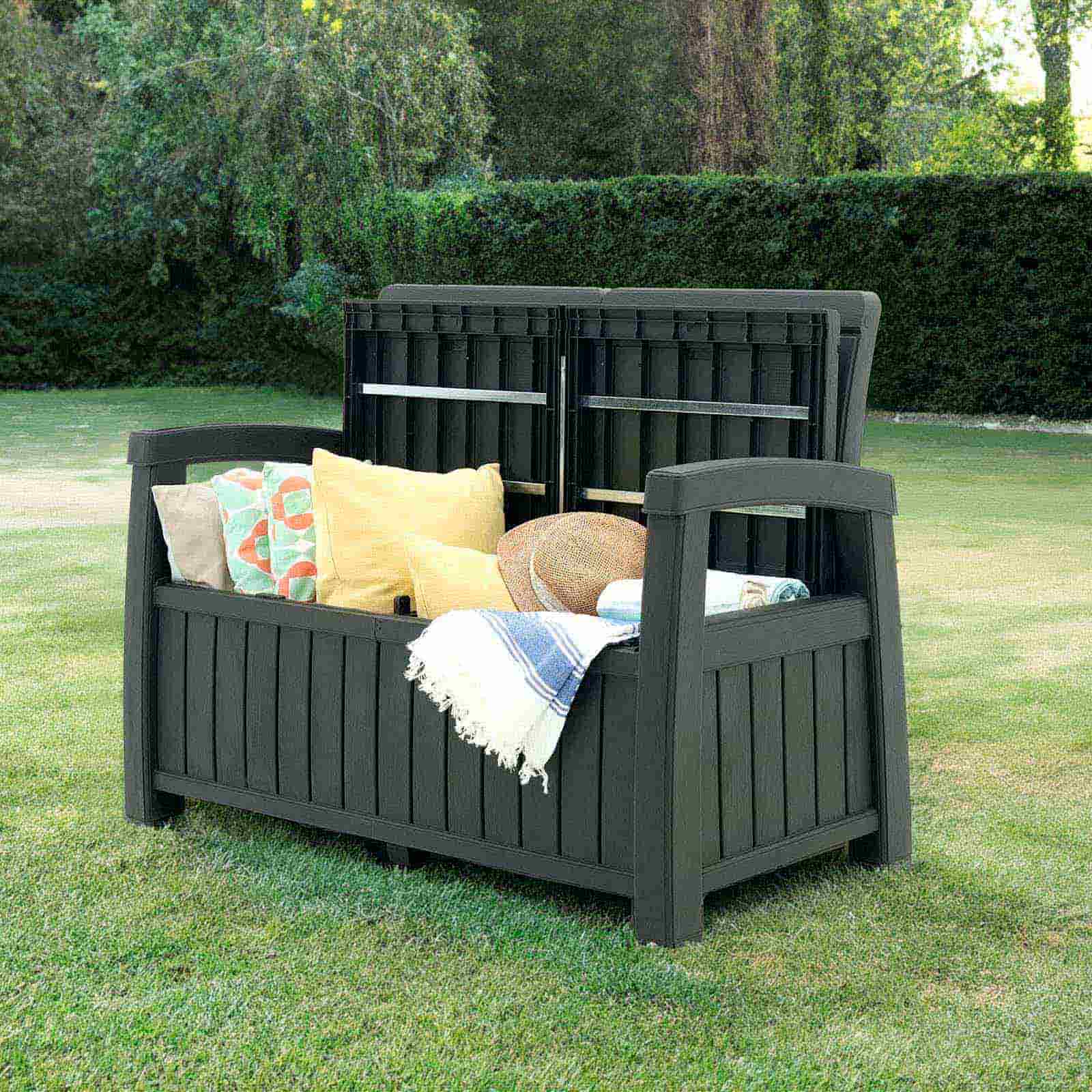 Banco arcón de resina Vita en gris con 230L de almacenamiento 5 Banco arcón de resina Vita en gris con 230L de almacenamiento - Imagen 2