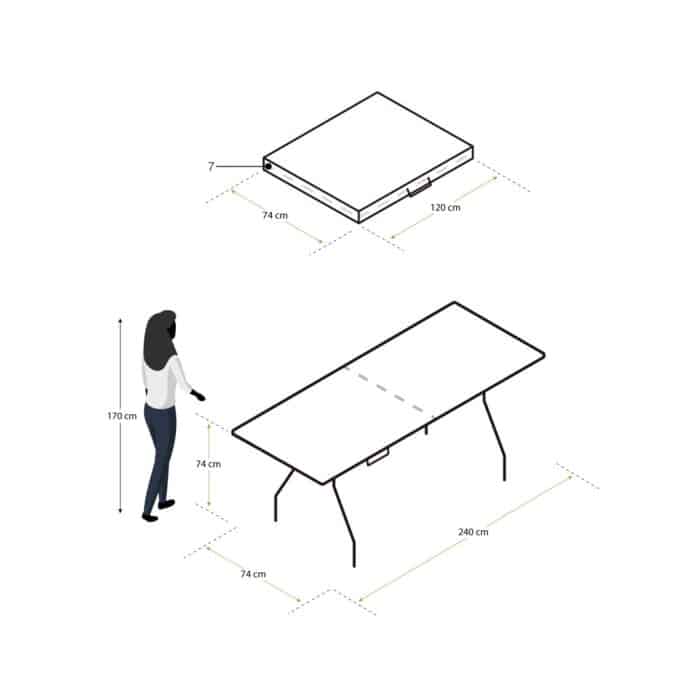 Mesa picnic plegable en resina 240 x 74 x 74 cm New Koln