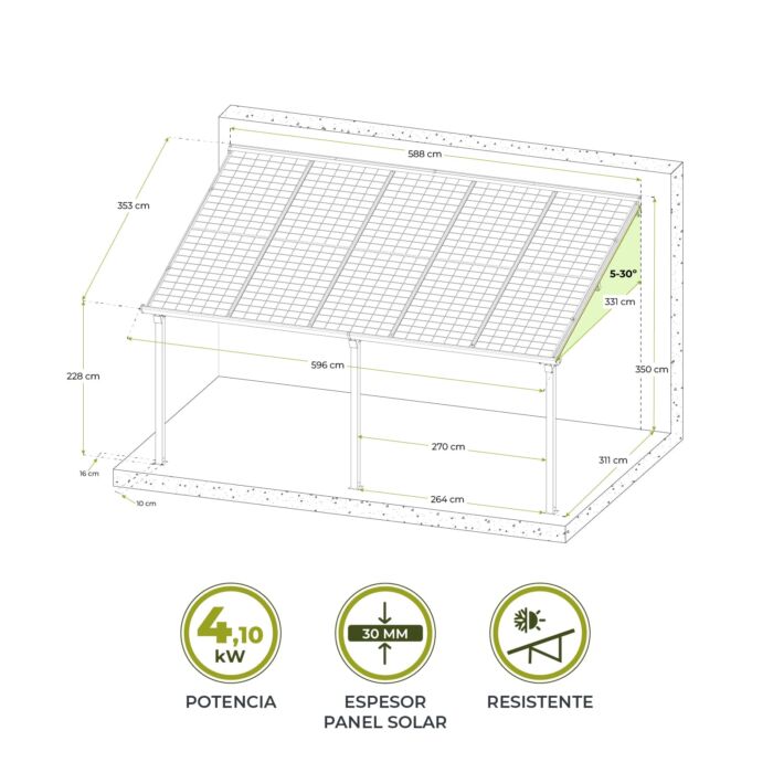 Marquesina fotovoltaica para coche 3,31 x 5,96 x 3,50m Becquerel II