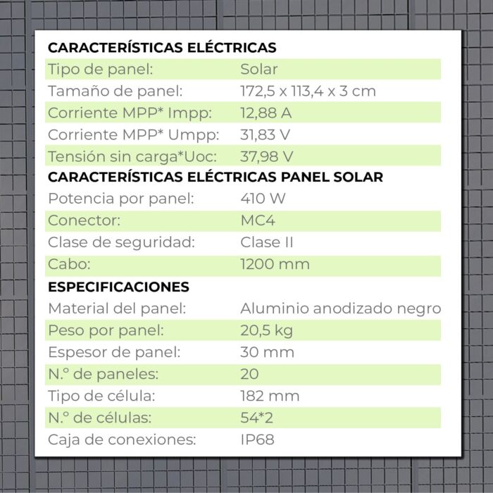 Marquesina fotovoltaica para coche 3,40 x 7,12 x 2,77m Becquerel I