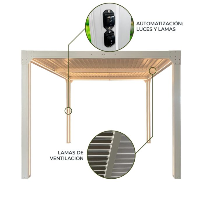 Pérgola de jardín automatizada 3x3m (9 m2) Somerset blanca