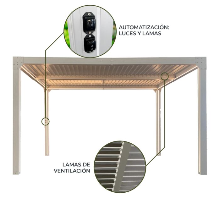 Pérgola de jardín automatizada 4x3m (12 m2) Somerset blanca