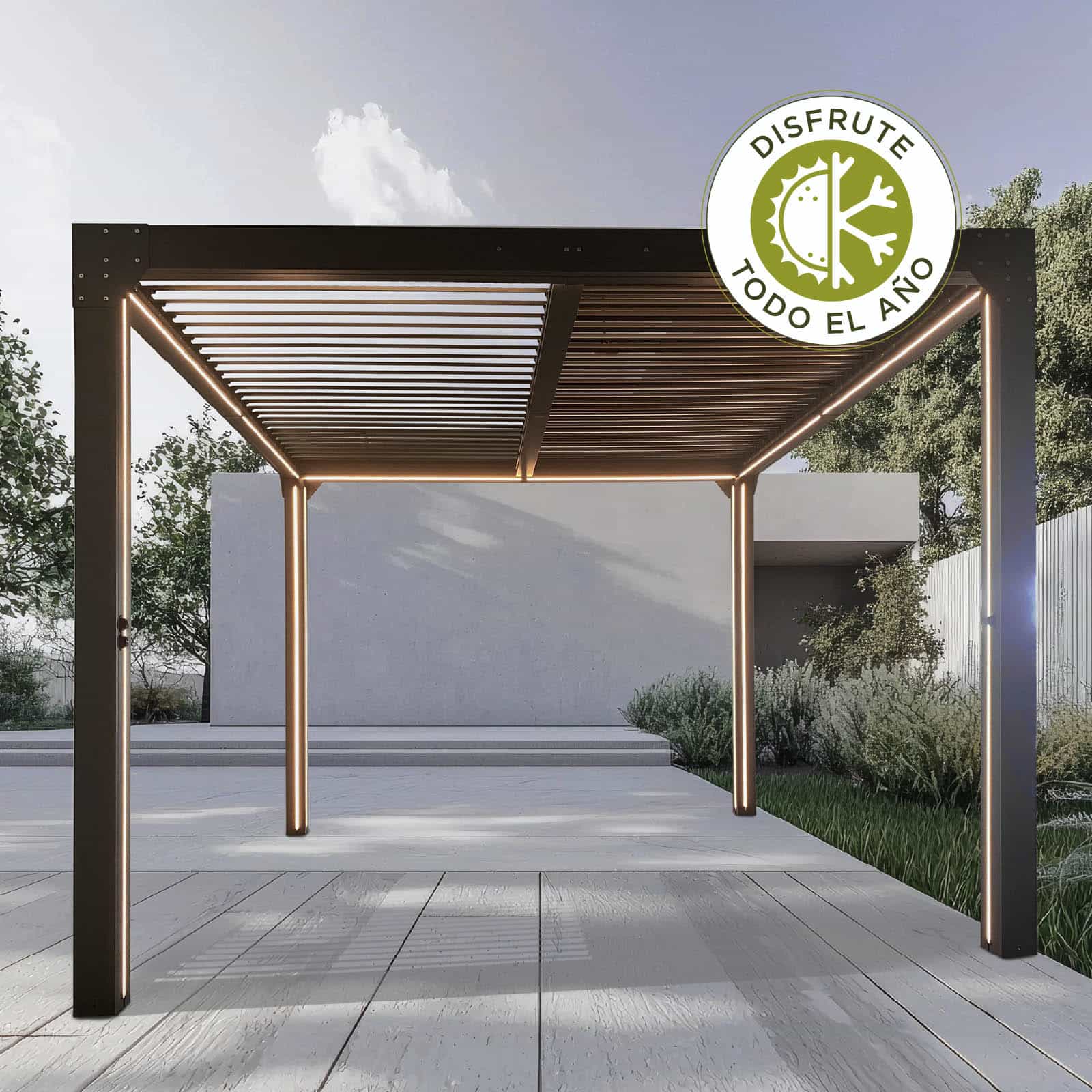 Pérgola de jardín automatizada 3x3m (9 m2) Somerset antracita 5 Pérgola de jardín automatizada 3x3m (9 m2) Somerset antracita - Imagen 2