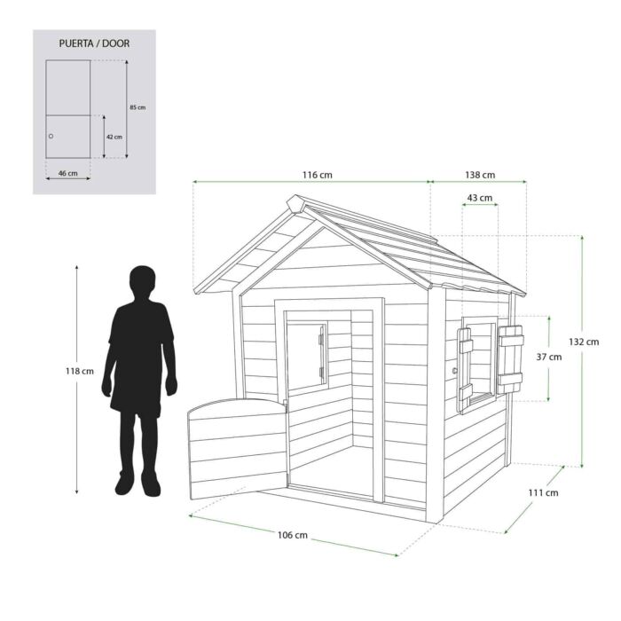 Casita infantil de madera 138x116x132 cm (1,6 m²) OUTDOOR TOYS Kela
