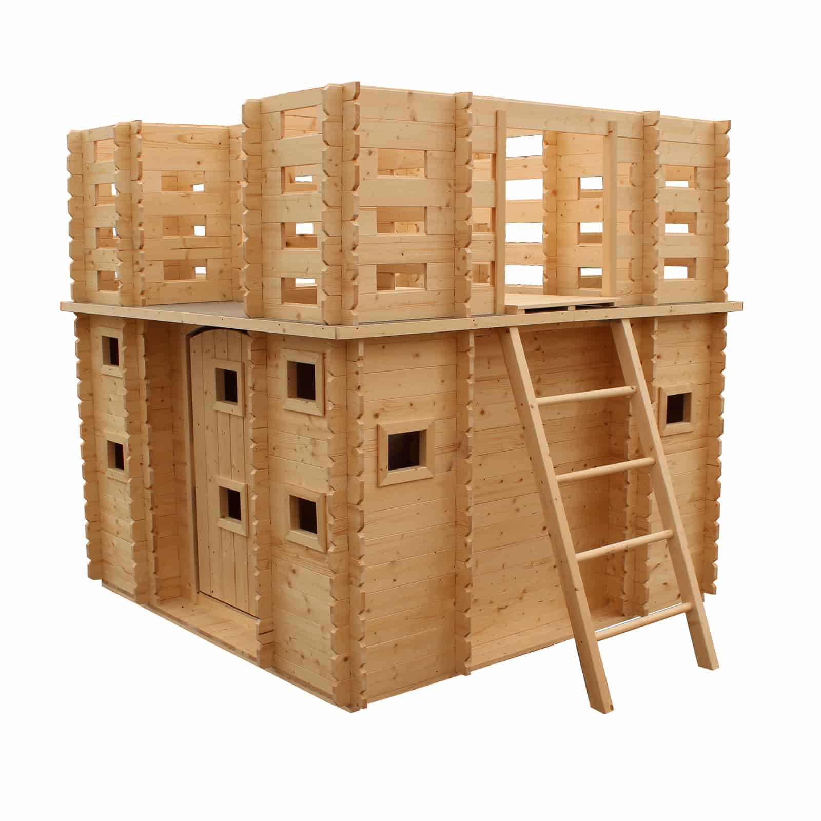 Casita infantil de madera 423x194x193 cm Lucca. Con terraza y tobogán